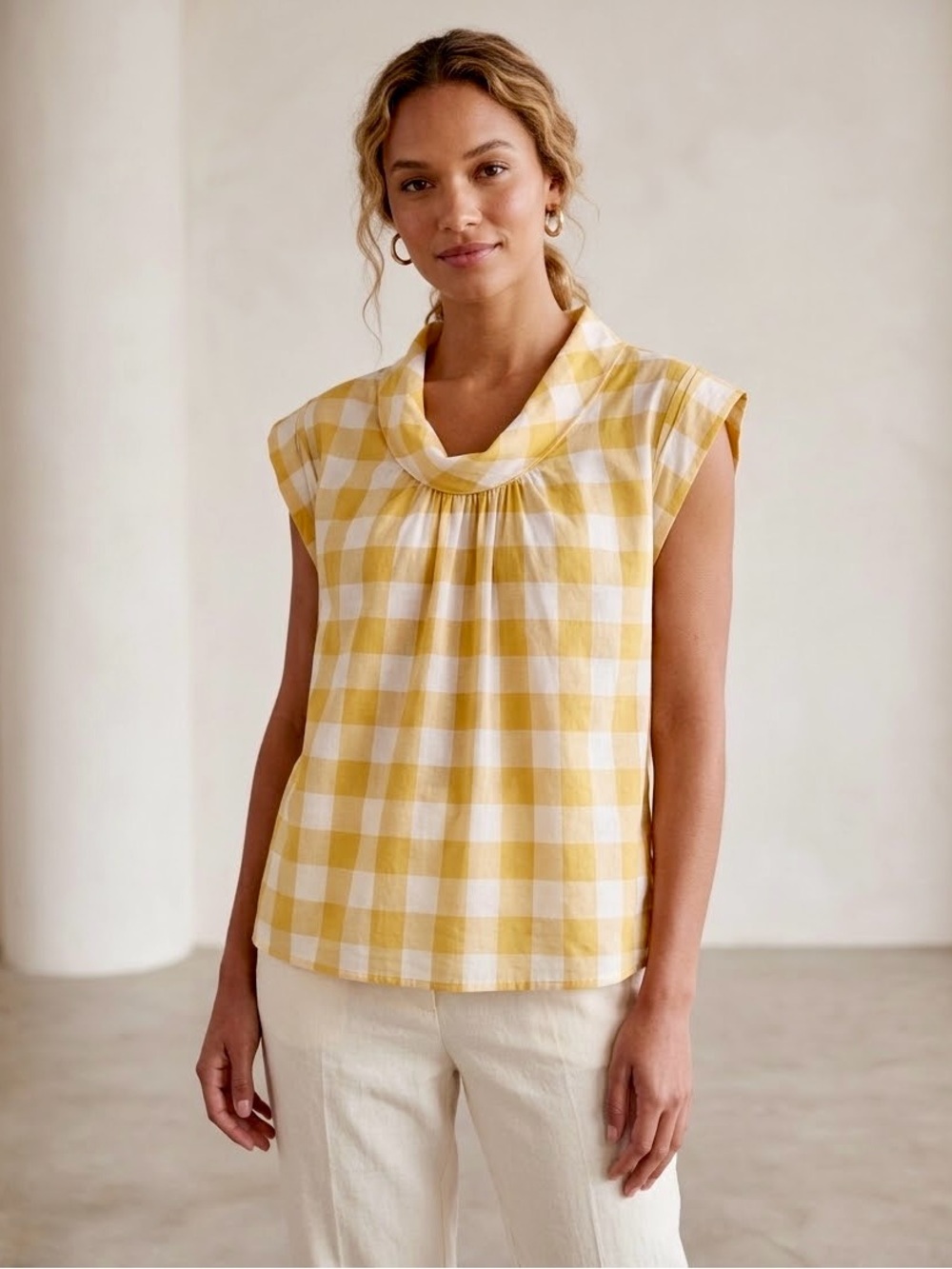 French Connection Yellow and White Gingham Blouse